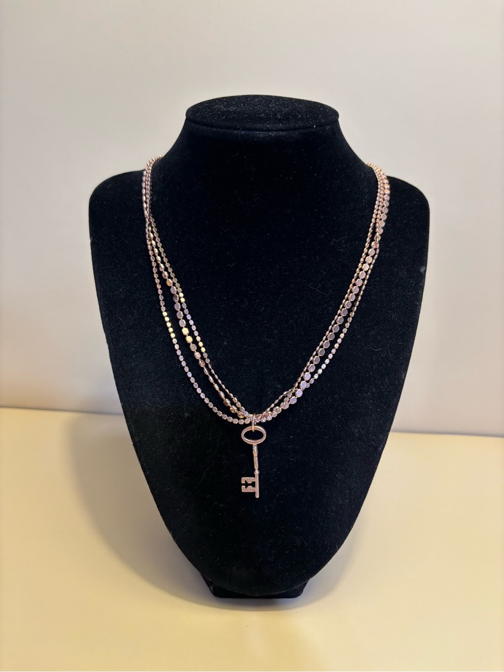 Cabi Rose-Gold Key Pendant Layered Necklace 20”+3”